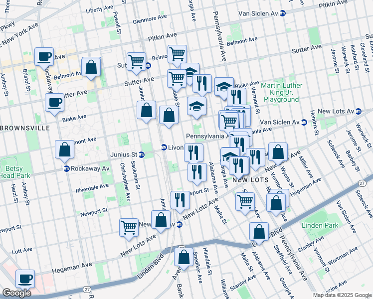 map of restaurants, bars, coffee shops, grocery stores, and more near 453 Hinsdale Street in Brooklyn