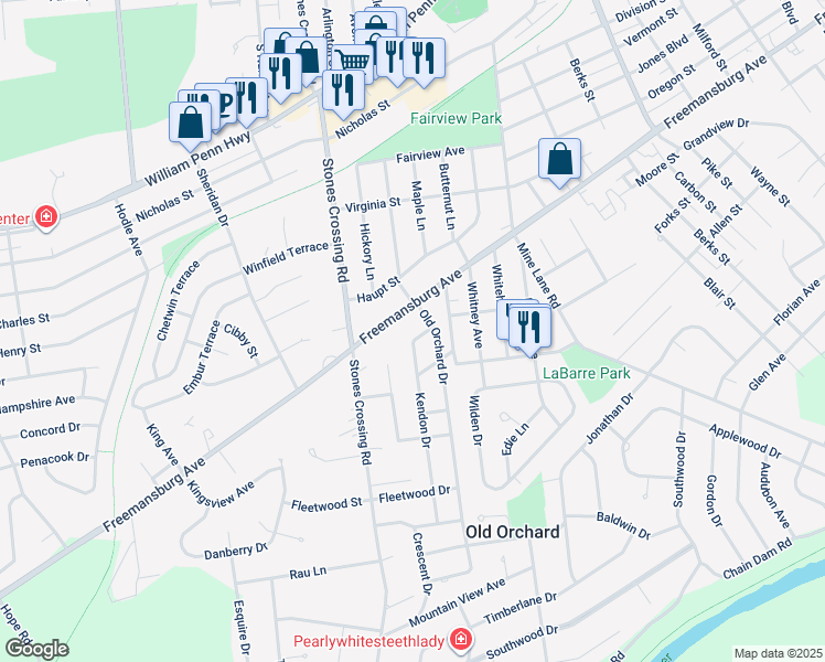 map of restaurants, bars, coffee shops, grocery stores, and more near 5 Kendon Drive in Easton