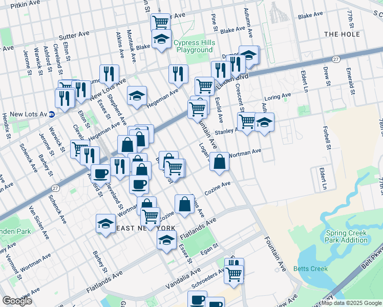 map of restaurants, bars, coffee shops, grocery stores, and more near 614 Milford Street in Brooklyn