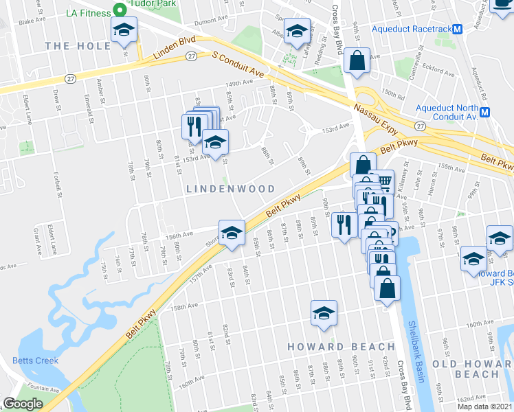 map of restaurants, bars, coffee shops, grocery stores, and more near 8421 Shore Parkway North in Queens