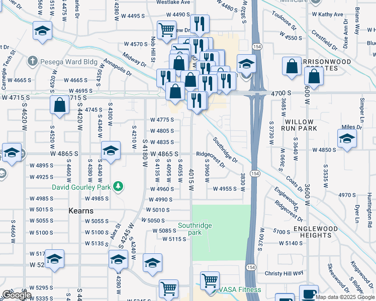 map of restaurants, bars, coffee shops, grocery stores, and more near 4862 4015 West in Kearns