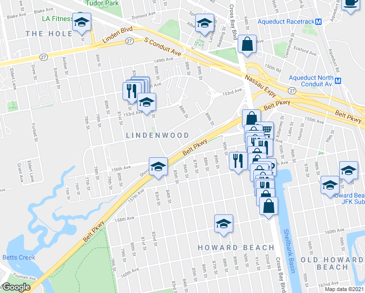 map of restaurants, bars, coffee shops, grocery stores, and more near 8421 Shore Parkway North in Queens