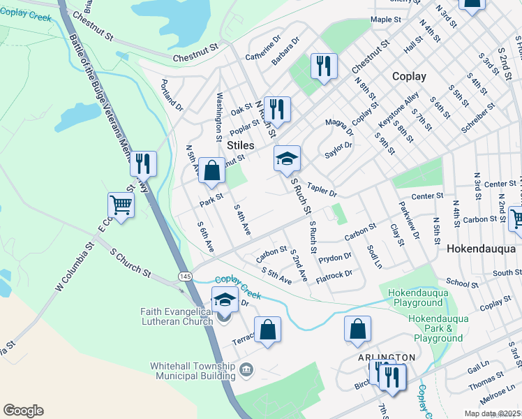 map of restaurants, bars, coffee shops, grocery stores, and more near 3220 Coplay Street in Stiles