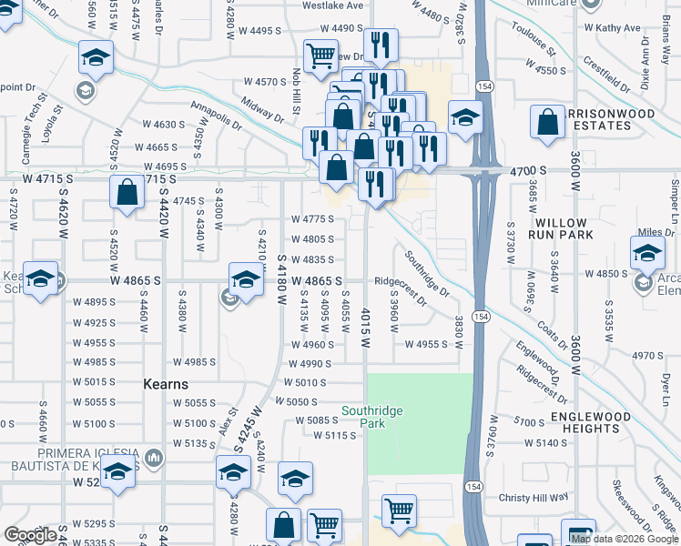 map of restaurants, bars, coffee shops, grocery stores, and more near 4856 South 4055 West in Salt Lake City