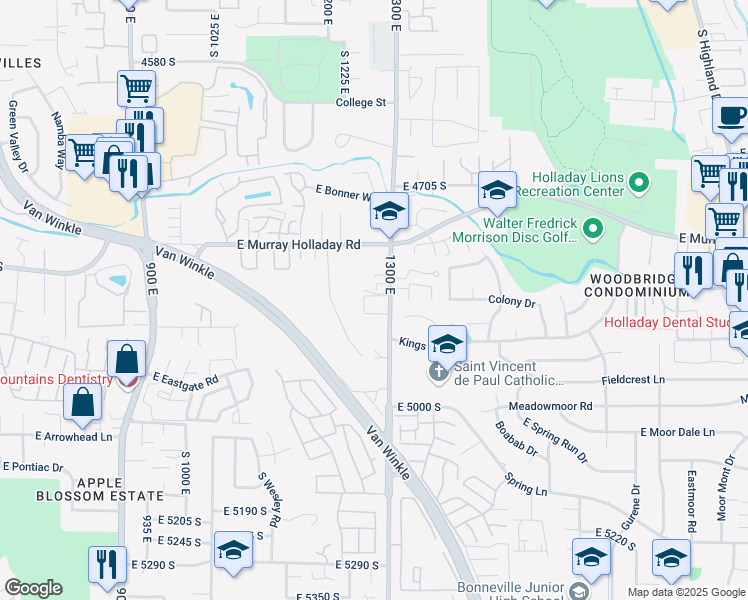 map of restaurants, bars, coffee shops, grocery stores, and more near in Millcreek