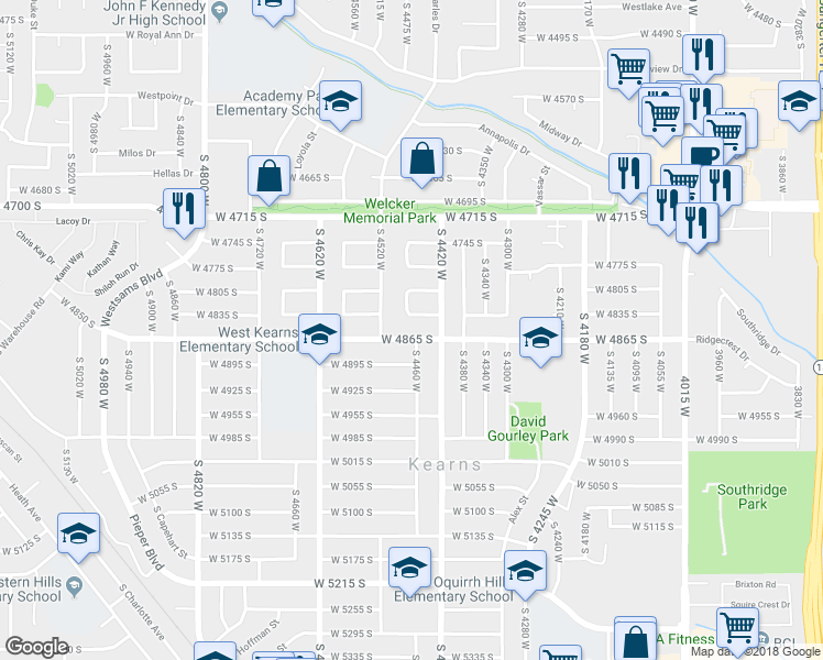 map of restaurants, bars, coffee shops, grocery stores, and more near 4876 South 4460 West in Salt Lake City