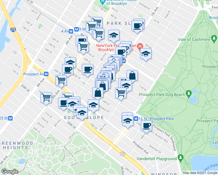 map of restaurants, bars, coffee shops, grocery stores, and more near 403 14th Street in Brooklyn