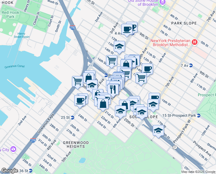 map of restaurants, bars, coffee shops, grocery stores, and more near in Brooklyn
