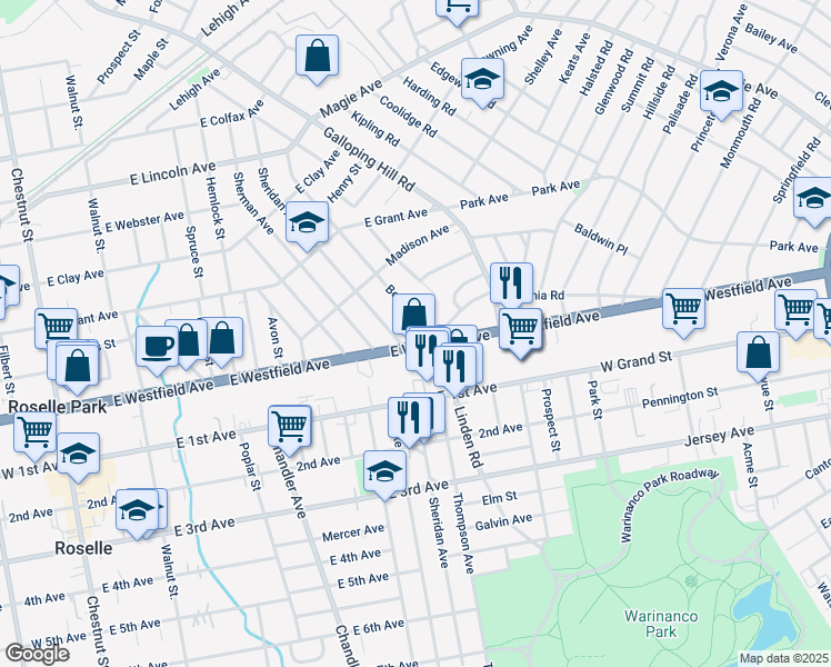 map of restaurants, bars, coffee shops, grocery stores, and more near 408 East Westfield Avenue in Roselle Park