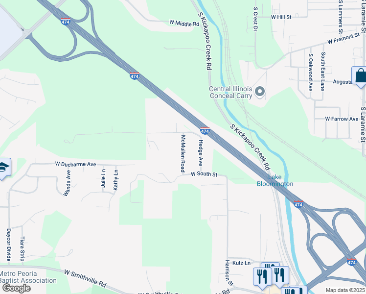 map of restaurants, bars, coffee shops, grocery stores, and more near 2208 McMullen Road in Bartonville