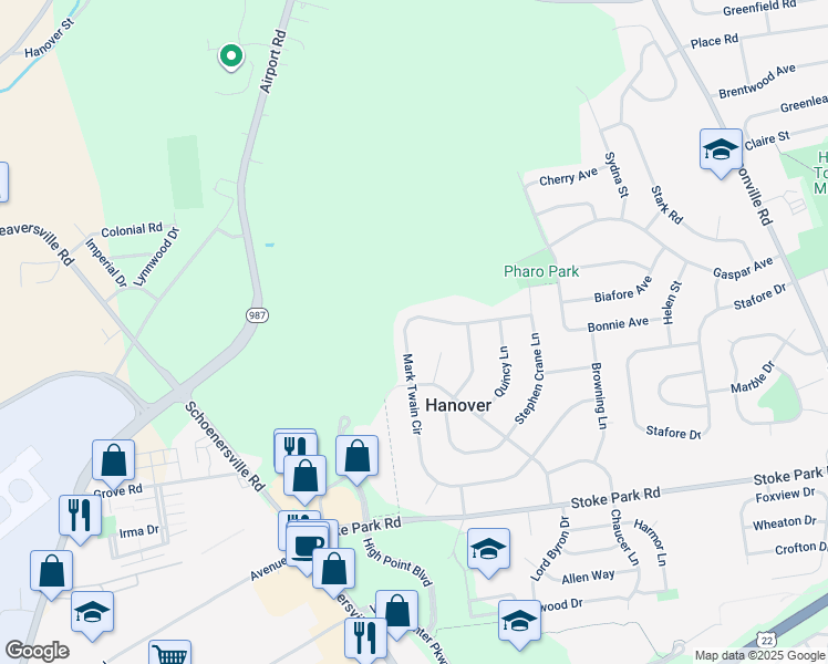 map of restaurants, bars, coffee shops, grocery stores, and more near 1980 Mark Twain Circle in Bethlehem