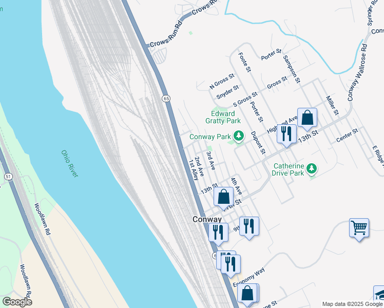 map of restaurants, bars, coffee shops, grocery stores, and more near in Conway