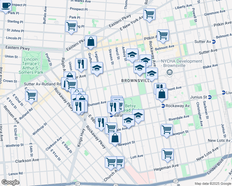 map of restaurants, bars, coffee shops, grocery stores, and more near 165 Erasmus Street in Brooklyn