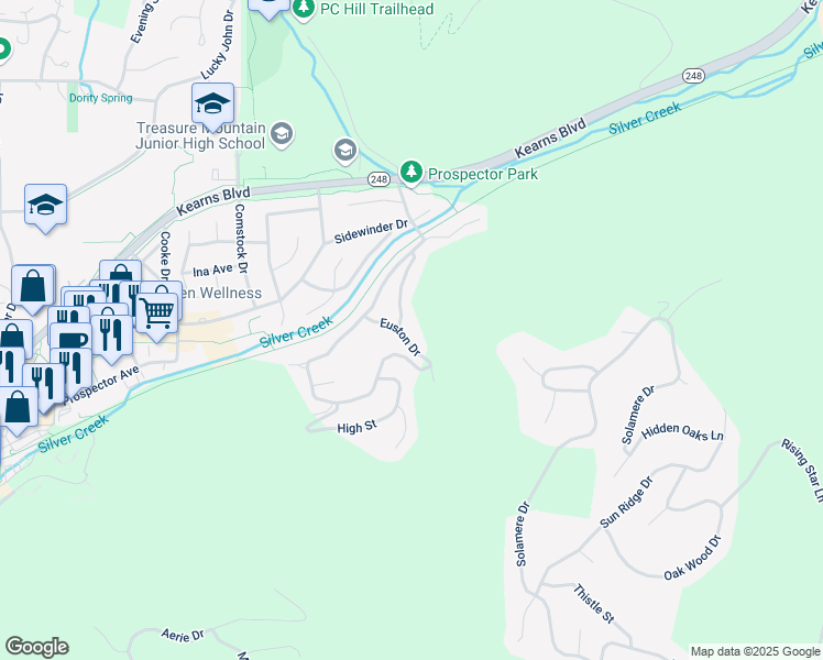 map of restaurants, bars, coffee shops, grocery stores, and more near 2142 Euston Drive in Park City