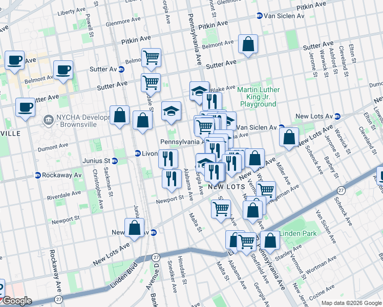 map of restaurants, bars, coffee shops, grocery stores, and more near 508 Georgia Avenue in Brooklyn