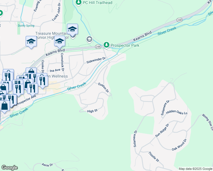 map of restaurants, bars, coffee shops, grocery stores, and more near 2142 Euston Drive in Park City
