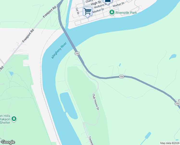 map of restaurants, bars, coffee shops, grocery stores, and more near Club House Drive in Leechburg