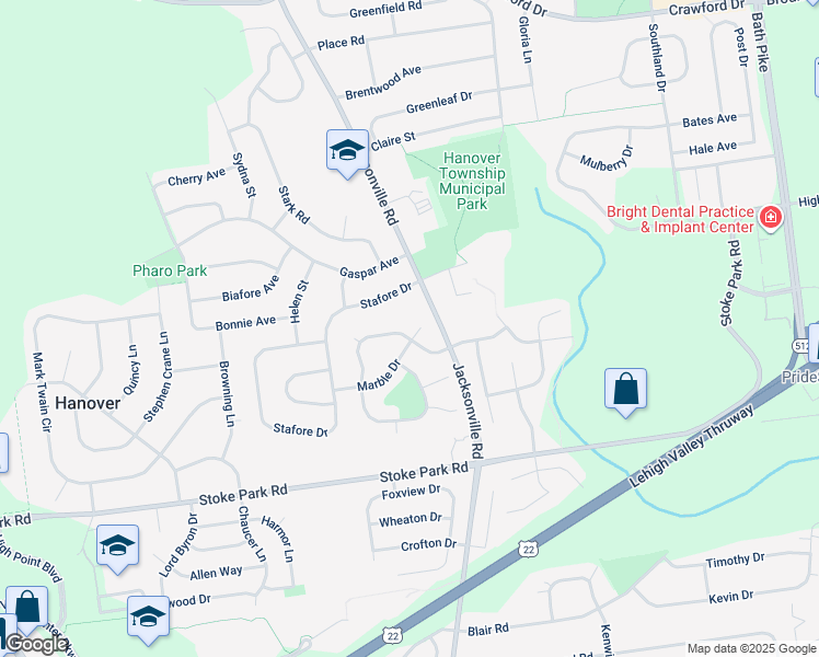 map of restaurants, bars, coffee shops, grocery stores, and more near 1156 Granite Drive in Bethlehem