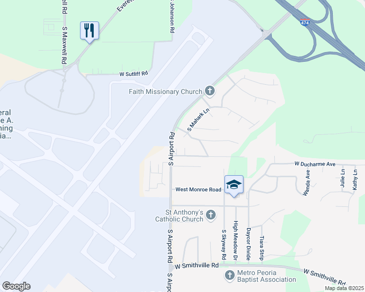 map of restaurants, bars, coffee shops, grocery stores, and more near 2122-2198 South Delmar Court in Peoria