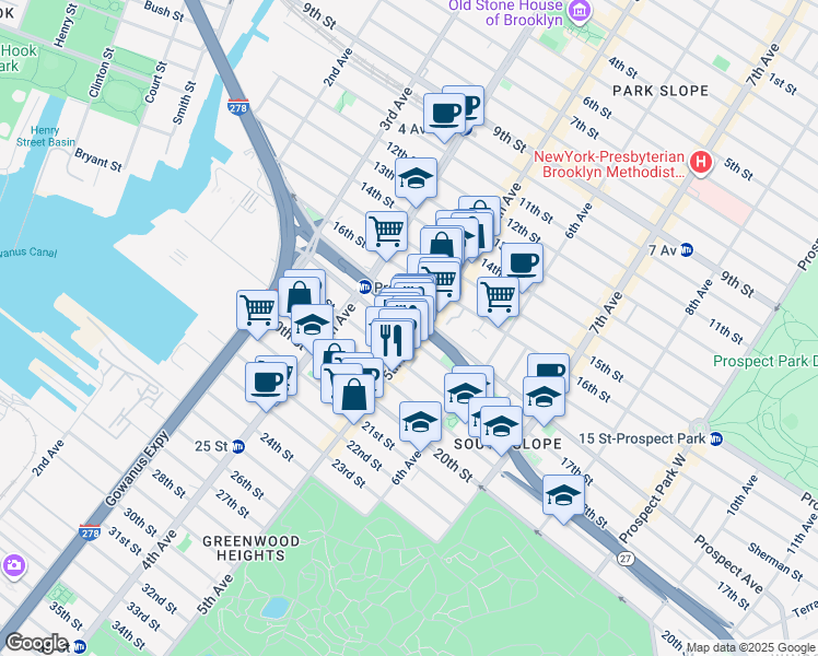 map of restaurants, bars, coffee shops, grocery stores, and more near in Brooklyn
