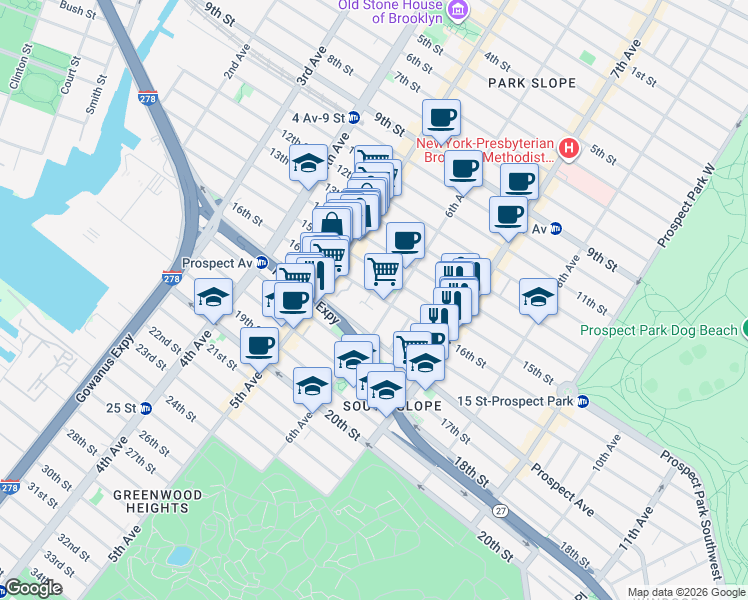 map of restaurants, bars, coffee shops, grocery stores, and more near in Brooklyn