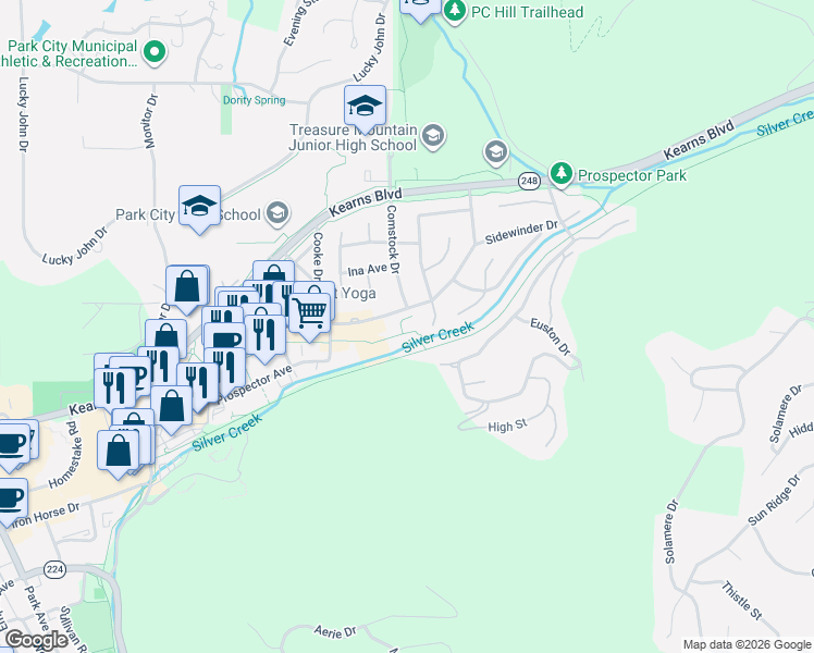map of restaurants, bars, coffee shops, grocery stores, and more near 2325 Sidewinder Drive in Park City