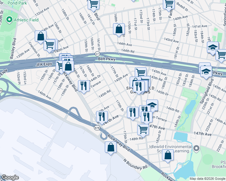 map of restaurants, bars, coffee shops, grocery stores, and more near in Queens