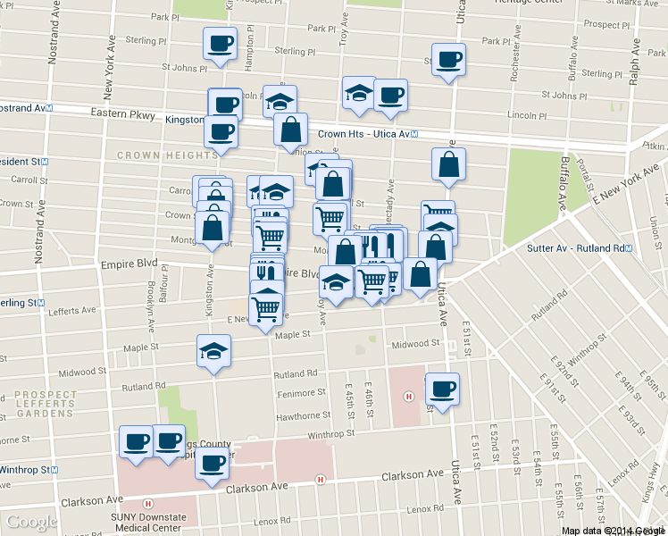 map of restaurants, bars, coffee shops, grocery stores, and more near 770 Empire Boulevard in Brooklyn