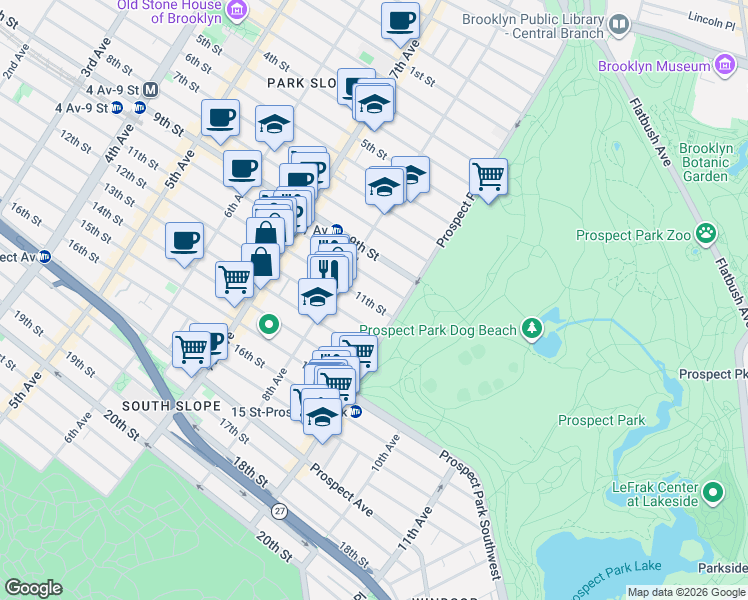 map of restaurants, bars, coffee shops, grocery stores, and more near 636 11th Street in Brooklyn