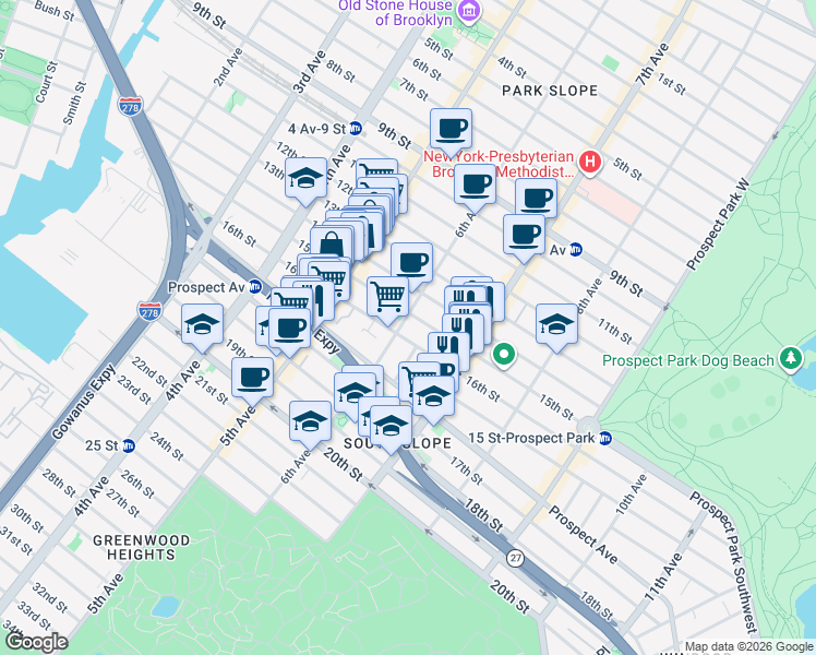 map of restaurants, bars, coffee shops, grocery stores, and more near in Brooklyn