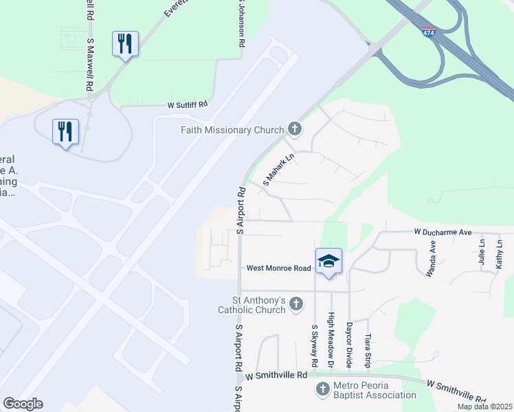 map of restaurants, bars, coffee shops, grocery stores, and more near 2122-2198 South Delmar Court in Peoria