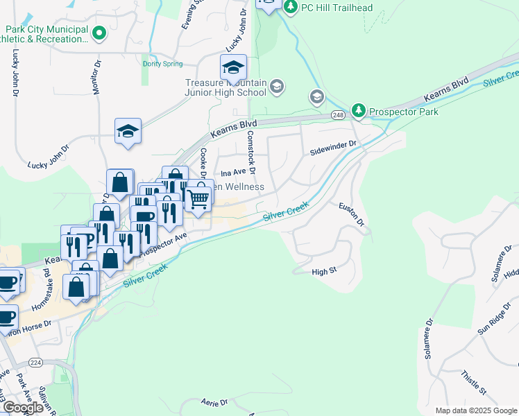map of restaurants, bars, coffee shops, grocery stores, and more near 2325 Sidewinder Drive in Park City