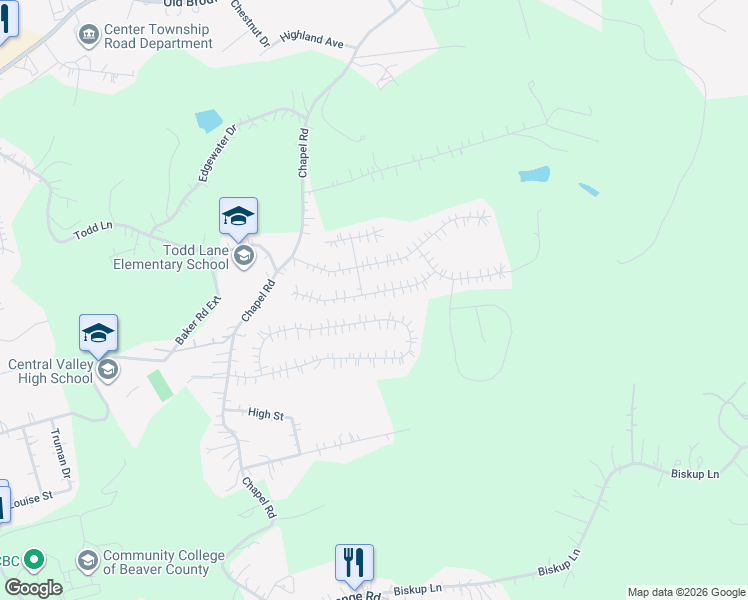 map of restaurants, bars, coffee shops, grocery stores, and more near 168 Cedar Ridge Drive in Monaca