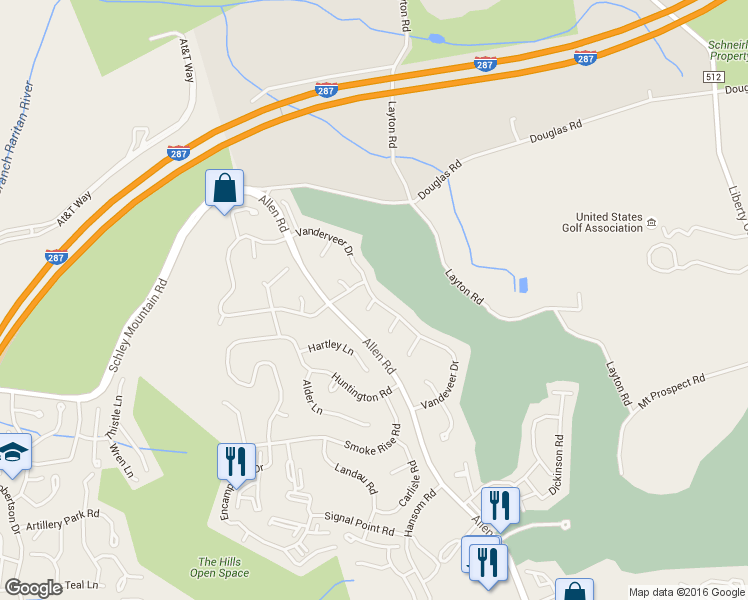 map of restaurants, bars, coffee shops, grocery stores, and more near 7 Gordon Place in Basking Ridge