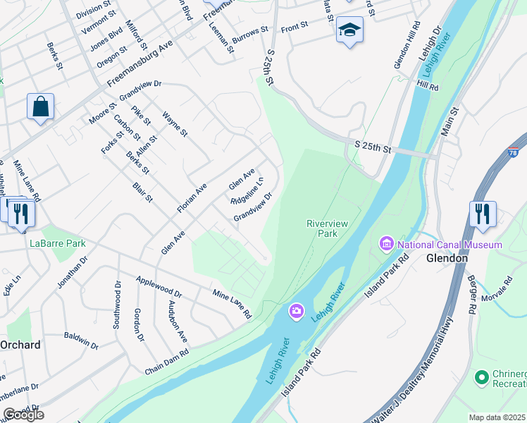 map of restaurants, bars, coffee shops, grocery stores, and more near 148 Grandview Dr in Easton