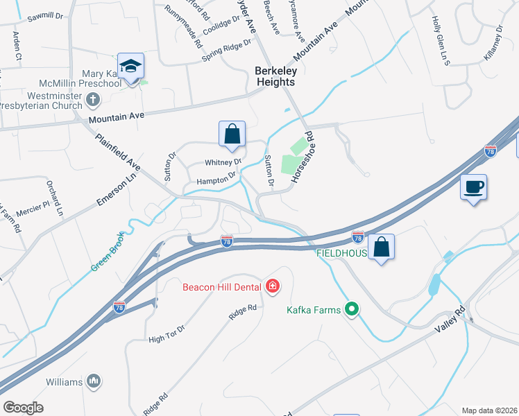 map of restaurants, bars, coffee shops, grocery stores, and more near 27 Stonegate Drive in Watchung