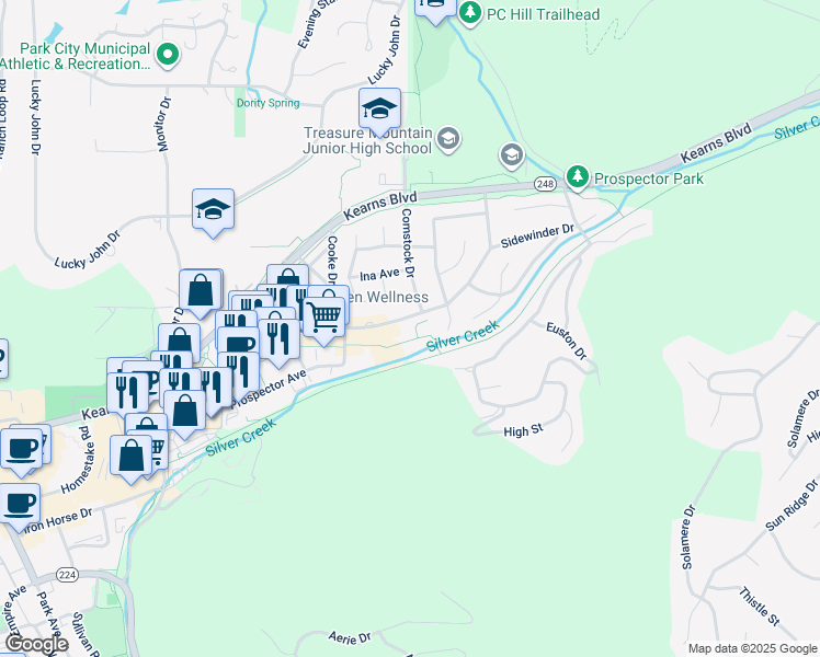 map of restaurants, bars, coffee shops, grocery stores, and more near 2255 Sidewinder Drive in Park City