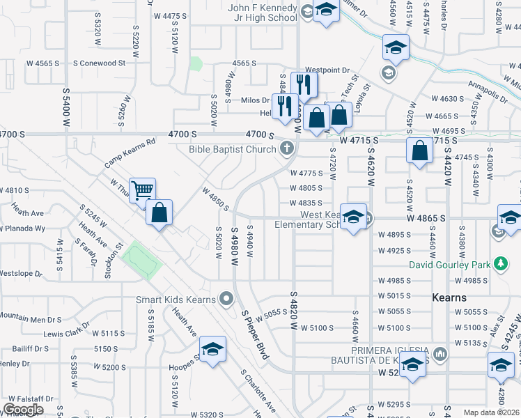 map of restaurants, bars, coffee shops, grocery stores, and more near 4850 South 4900 West in Salt Lake City