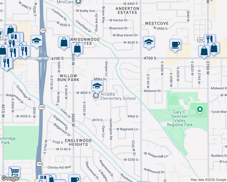 map of restaurants, bars, coffee shops, grocery stores, and more near 4842 Katie Street in Salt Lake City