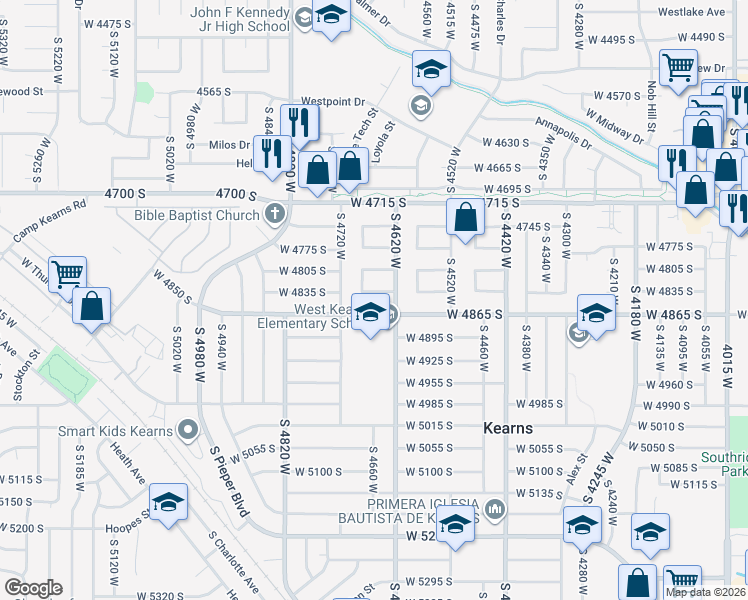 map of restaurants, bars, coffee shops, grocery stores, and more near 4656 West 4865 South in Kearns