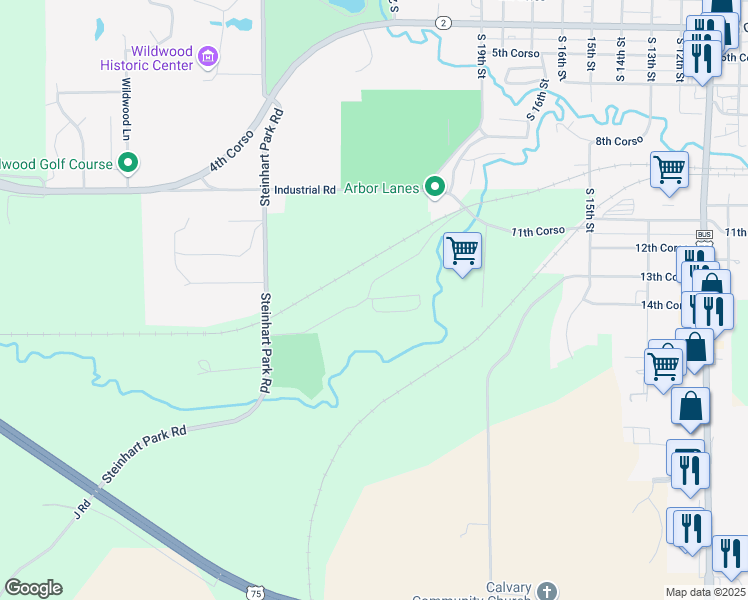 map of restaurants, bars, coffee shops, grocery stores, and more near 6124 Steinhart Park Road in Nebraska City