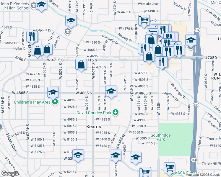 map of restaurants, bars, coffee shops, grocery stores, and more near 4301 West 4835 South in Kearns