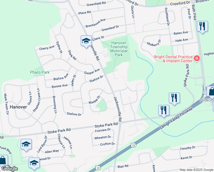 map of restaurants, bars, coffee shops, grocery stores, and more near 1108 Marble Circle in Bethlehem