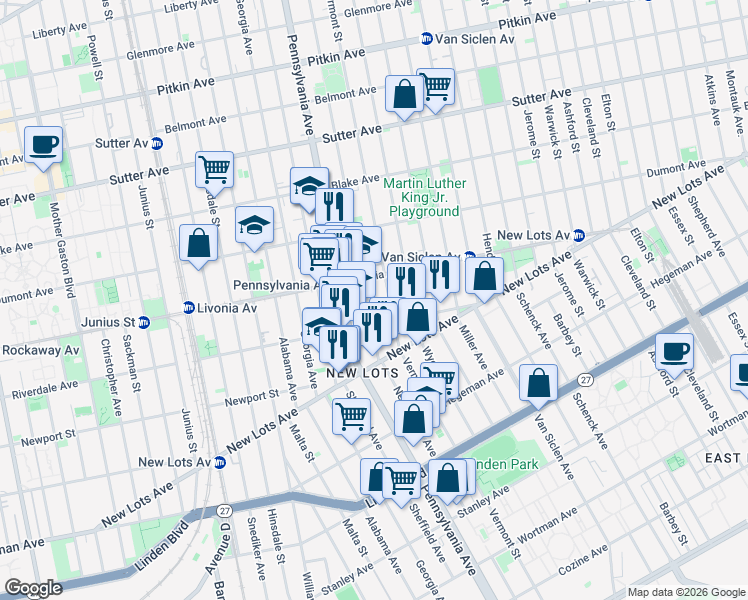 map of restaurants, bars, coffee shops, grocery stores, and more near 641 New Jersey Avenue in Brooklyn