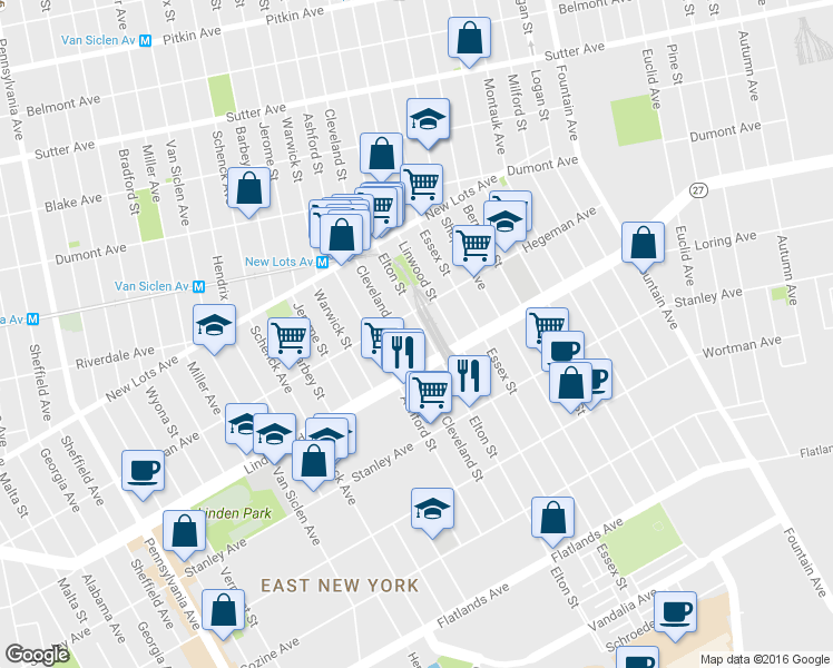 map of restaurants, bars, coffee shops, grocery stores, and more near 792 Elton Street in Brooklyn