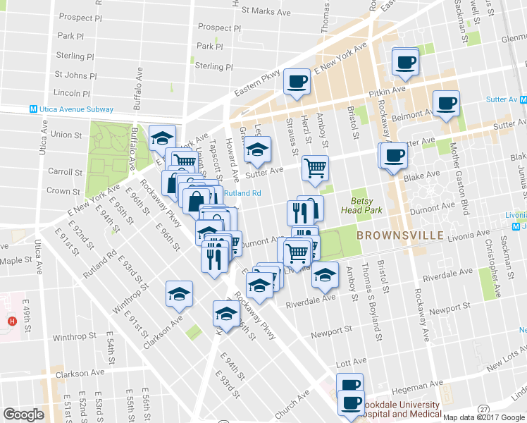 map of restaurants, bars, coffee shops, grocery stores, and more near 759 Howard Avenue in Brooklyn