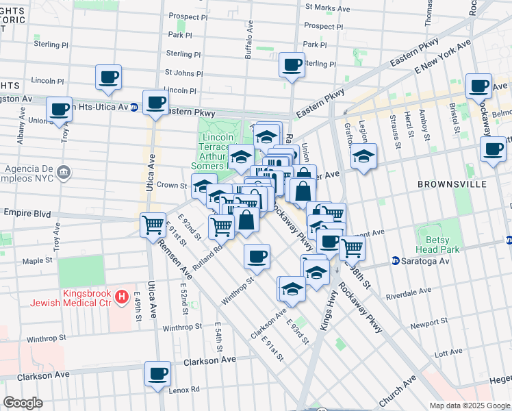 map of restaurants, bars, coffee shops, grocery stores, and more near 1062 Rutland Road in Brooklyn