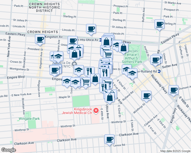 map of restaurants, bars, coffee shops, grocery stores, and more near 842 Lefferts Avenue in Brooklyn
