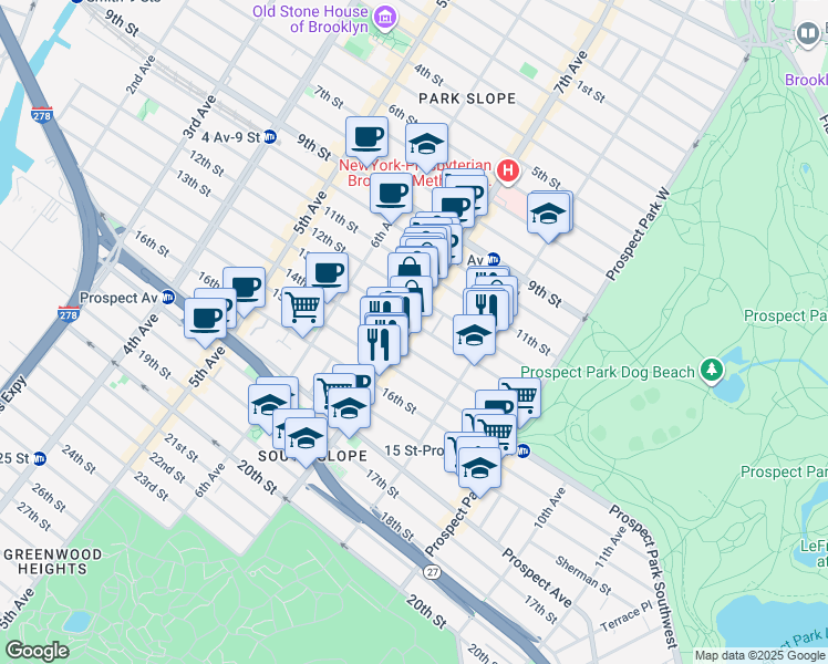 map of restaurants, bars, coffee shops, grocery stores, and more near 403 14th Street in Brooklyn