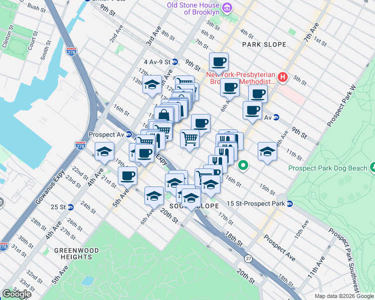 map of restaurants, bars, coffee shops, grocery stores, and more near in Brooklyn